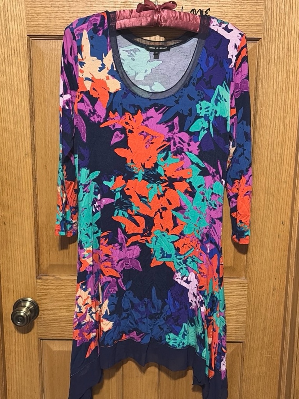 Cable & Gauge Navy Mesh Neck Floral Print Top